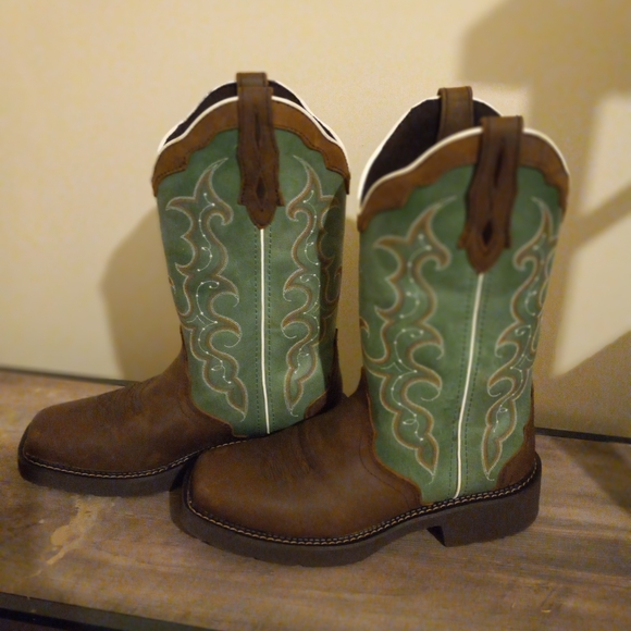 COWBOY TURQUOISE PRINT JUSTIN BOOTS - Picture 4 of 10
